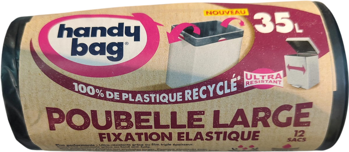 Sacs poubelle fixation élastique 30L x15, 100% plastique recyclé, Handy Bag | 6780622_FR